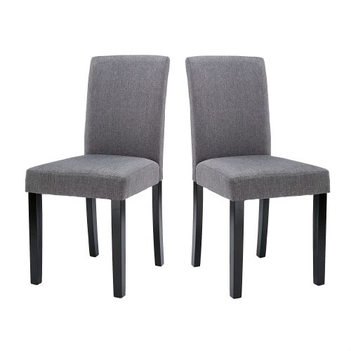 Set of 2 - Grey Fabric Dining Chairs with Black Wood Legs
